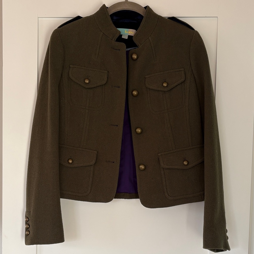 Boden Olive Green Military-Style Blazer with Brass Buttons
